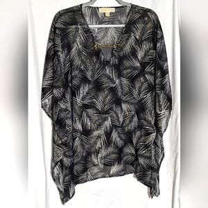 Women's Michael Kors Black & White W/ Gold Thread Palm Sleeveless‎ Tunic | Sz 0X